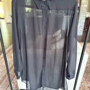 Laundry By Shelli Segal Sheer Black Button Down Shirt